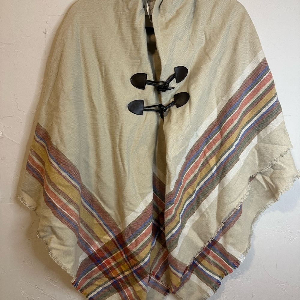 Beige Knit Poncho with Toggle Closure